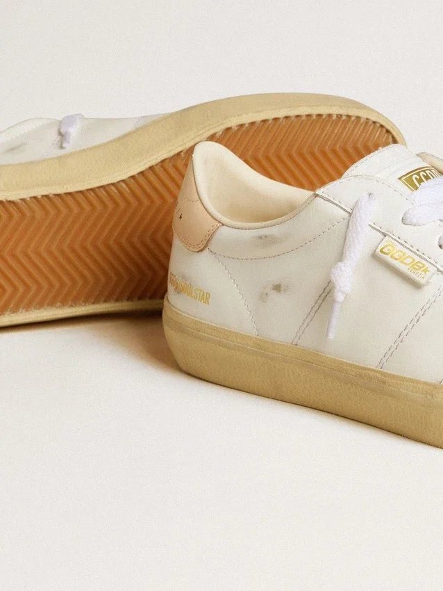 Soul Star pour femme en cuir blanc avec languette de talon en cuir rose