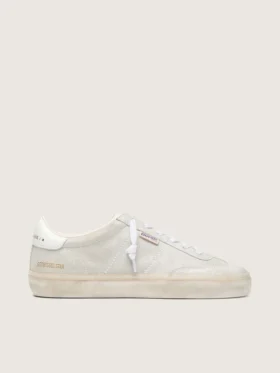 Soul Star pour femme en daim beige avec languette de talon en cuir blanc