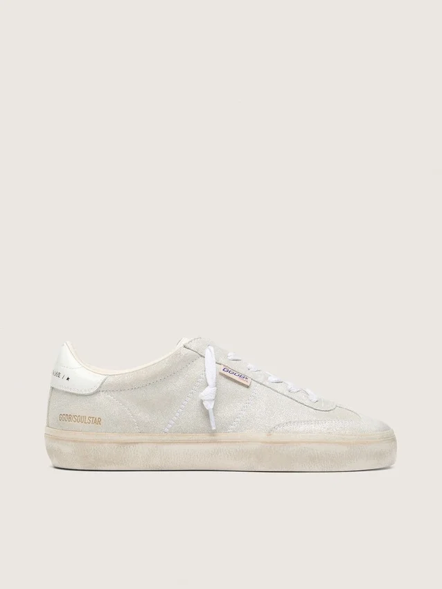 Soul Star pour femme en daim beige avec languette de talon en cuir blanc