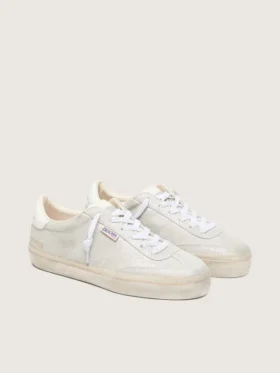 Soul Star pour femme en daim beige avec languette de talon en cuir blanc