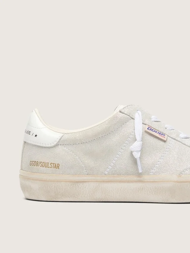 Soul Star pour femme en daim beige avec languette de talon en cuir blanc