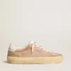 Soul Star pour femme en daim rose avec languette de talon en cuir blanc laiteux
