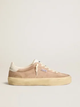 Soul Star pour femme en daim rose avec languette de talon en cuir blanc laiteux