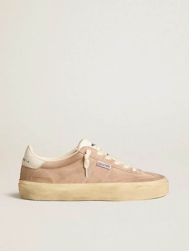Soul Star pour femme en daim rose avec languette de talon en cuir blanc laiteux