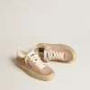Soul Star pour femme en daim rose avec languette de talon en cuir blanc laiteux