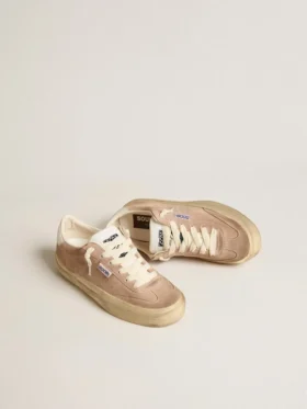 Soul Star pour femme en daim rose avec languette de talon en cuir blanc laiteux