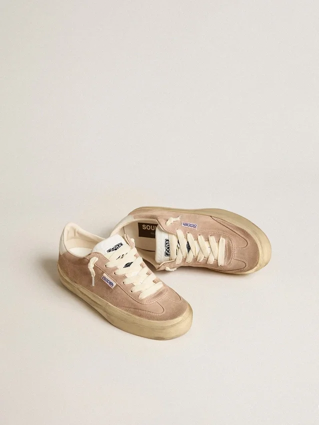 Soul Star pour femme en daim rose avec languette de talon en cuir blanc laiteux