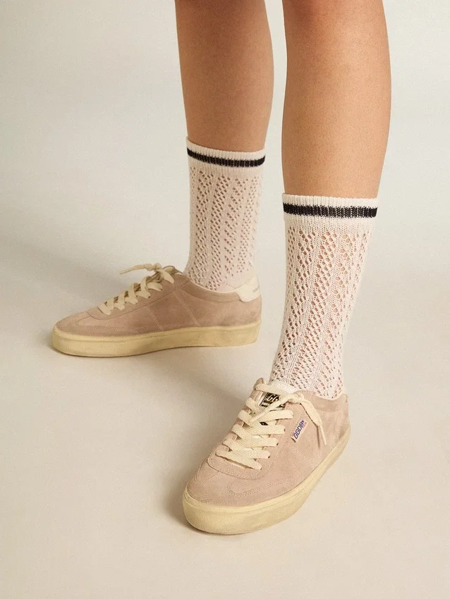 Soul Star pour femme en daim rose avec languette de talon en cuir blanc laiteux