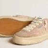 Soul Star pour femme en daim rose avec languette de talon en cuir blanc laiteux