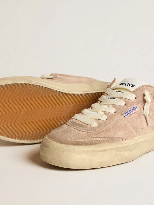 Soul Star pour femme en daim rose avec languette de talon en cuir blanc laiteux