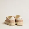 Soul Star pour femme en daim rose avec languette de talon en cuir blanc laiteux