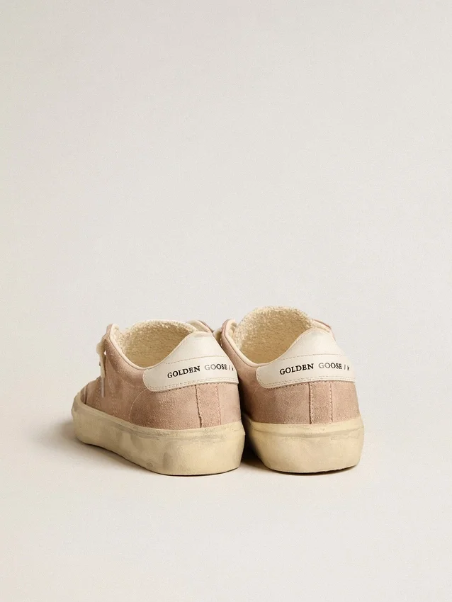 Soul Star pour femme en daim rose avec languette de talon en cuir blanc laiteux
