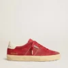 Soul Star pour femme en daim rouge avec languette de talon en cuir blanc