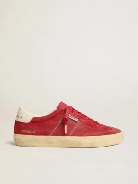 Soul Star pour femme en daim rouge avec languette de talon en cuir blanc