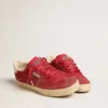Soul Star pour femme en daim rouge avec languette de talon en cuir blanc
