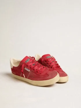 Soul Star pour femme en daim rouge avec languette de talon en cuir blanc
