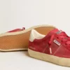 Soul Star pour femme en daim rouge avec languette de talon en cuir blanc