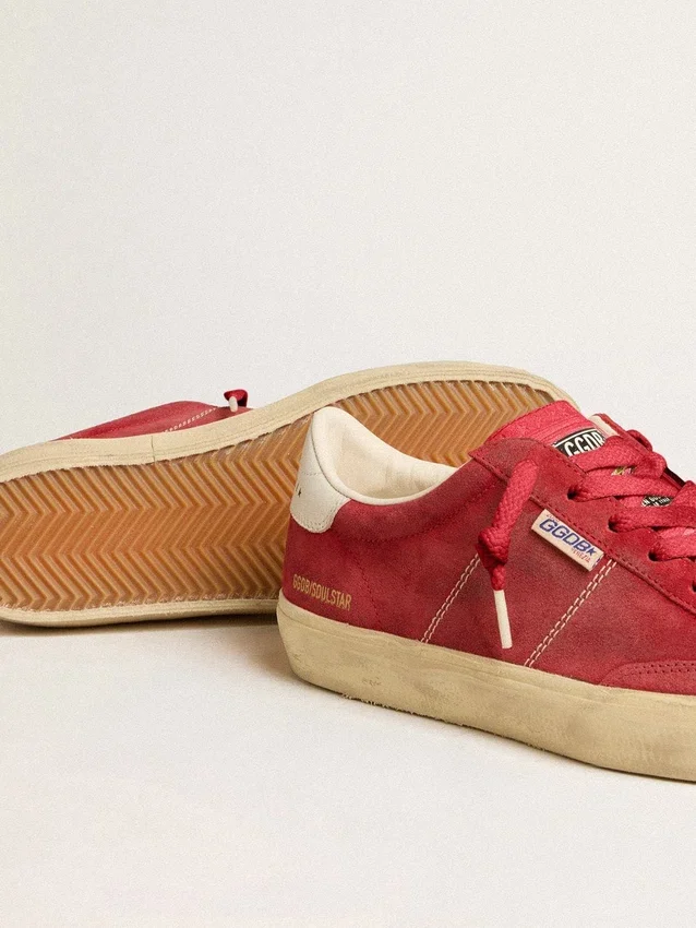 Soul Star pour femme en daim rouge avec languette de talon en cuir blanc