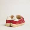 Soul Star pour femme en daim rouge avec languette de talon en cuir blanc