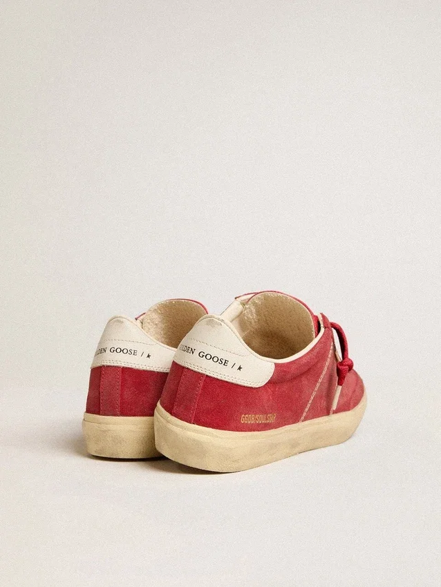 Soul Star pour femme en daim rouge avec languette de talon en cuir blanc