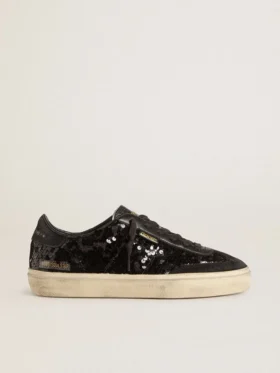 Soul Star pour femme en paillettes noires avec languette de talon en daim noir