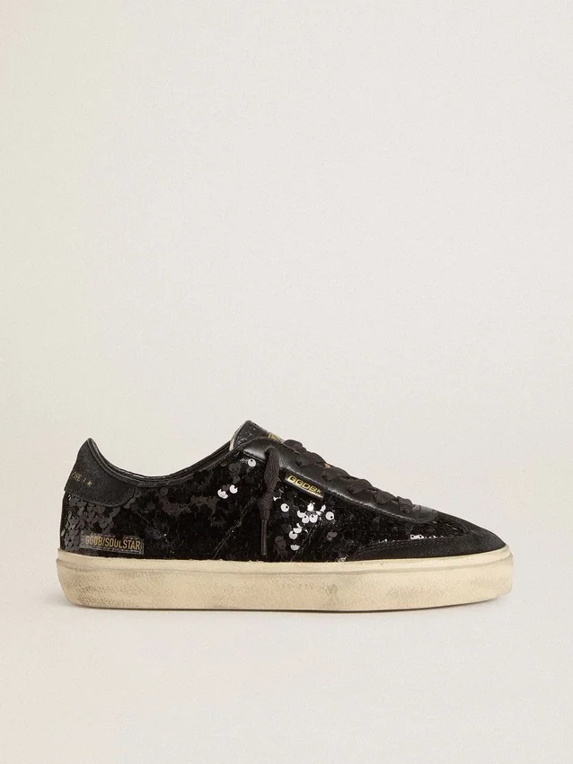Soul Star pour femme en paillettes noires avec languette de talon en daim noir
