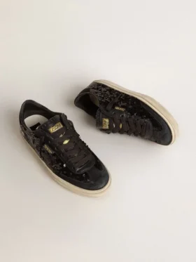 Soul Star pour femme en paillettes noires avec languette de talon en daim noir
