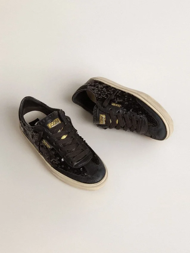 Soul Star pour femme en paillettes noires avec languette de talon en daim noir