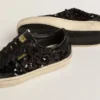 Soul Star pour femme en paillettes noires avec languette de talon en daim noir