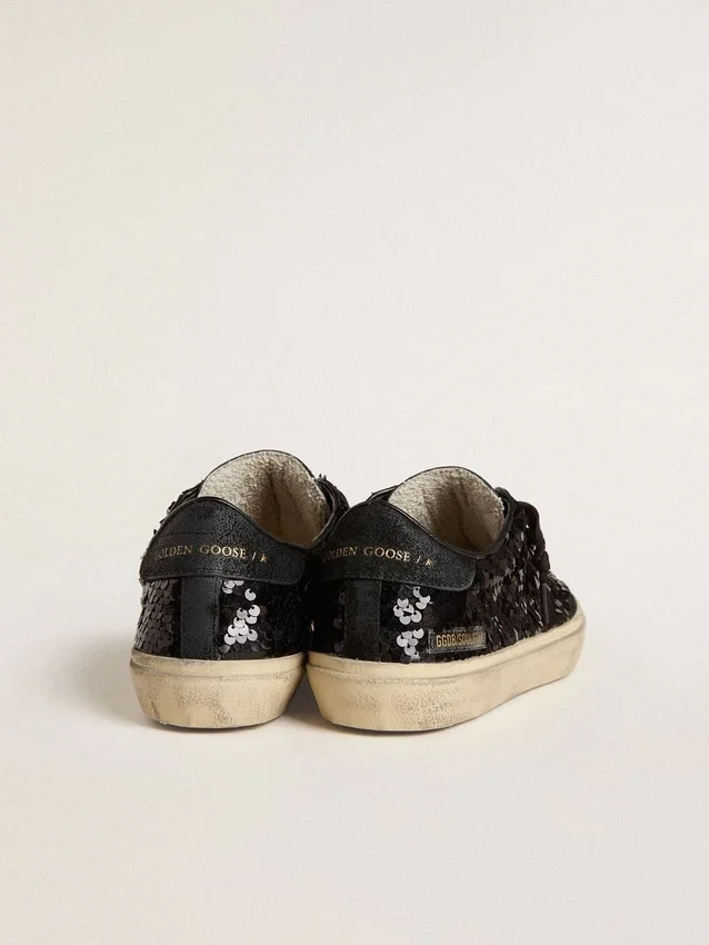 Soul Star pour femme en paillettes noires avec languette de talon en daim noir