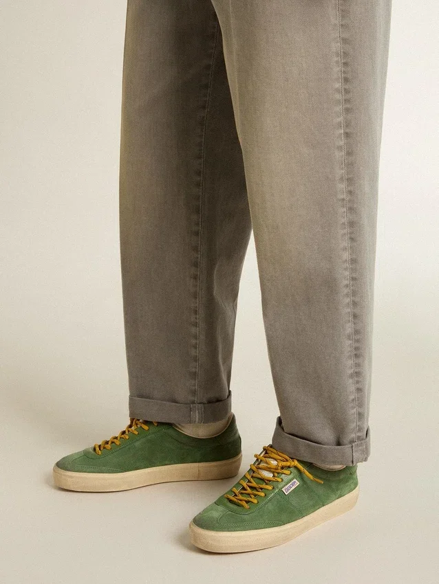 Soul Star pour homme en daim vert avec languette de talon en cuir vert