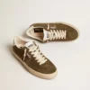 Soul Star pour homme en daim vert avec languette et talon en cuir blanc
