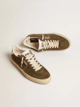 Soul Star pour homme en daim vert avec languette et talon en cuir blanc