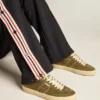 Soul Star pour homme en daim vert avec languette et talon en cuir blanc