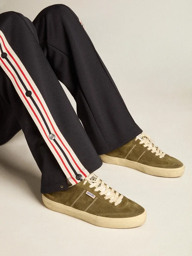 Soul Star pour homme en daim vert avec languette et talon en cuir blanc