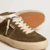 Soul Star pour homme en daim vert avec languette et talon en cuir blanc