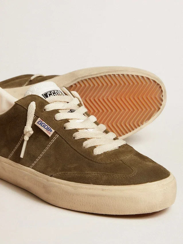 Soul Star pour homme en daim vert avec languette et talon en cuir blanc