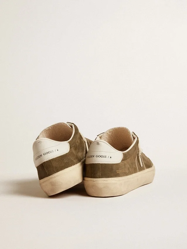 Soul Star pour homme en daim vert avec languette et talon en cuir blanc