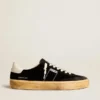 Soul Star pour homme en velours noir avec languette de talon en cuir blanc