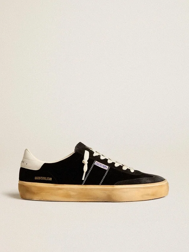 Soul Star pour homme en velours noir avec languette de talon en cuir blanc