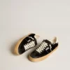 Soul Star pour homme en velours noir avec languette de talon en cuir blanc
