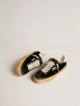 Soul Star pour homme en velours noir avec languette de talon en cuir blanc