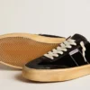 Soul Star pour homme en velours noir avec languette de talon en cuir blanc