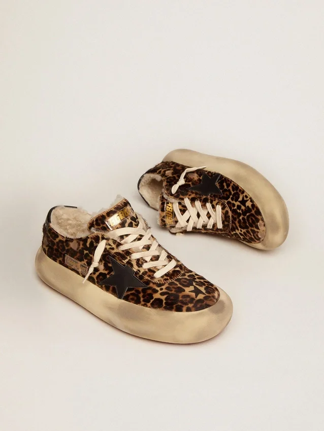 Space-Star pour homme en cuir de poney à imprimé animalier et doublure en peau de mouton