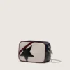 Star Bag en cuir blanc beurre avec étoile noire et détails bordeaux et bleu foncé