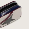 Star Bag en cuir blanc beurre avec étoile noire et détails bordeaux et bleu foncé