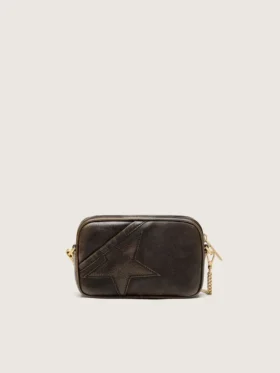 Star Bag en cuir marron foncé vieilli avec étoile ton sur ton