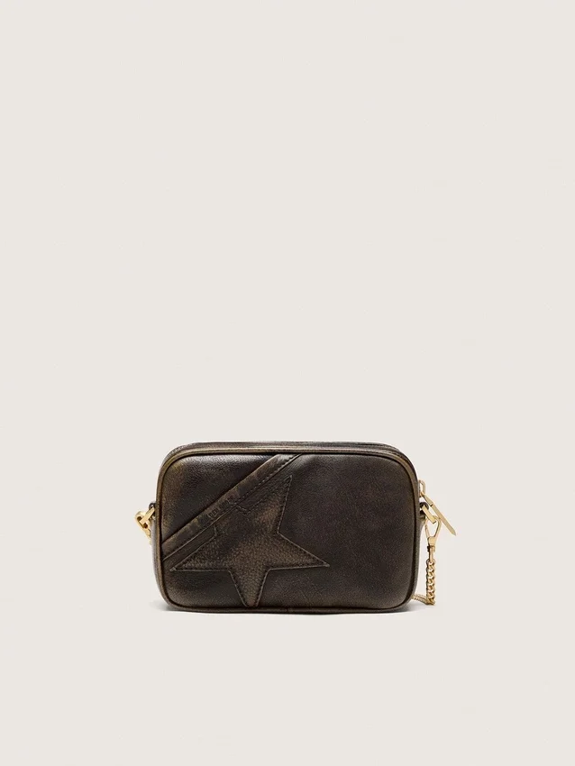 Star Bag en cuir marron foncé vieilli avec étoile ton sur ton