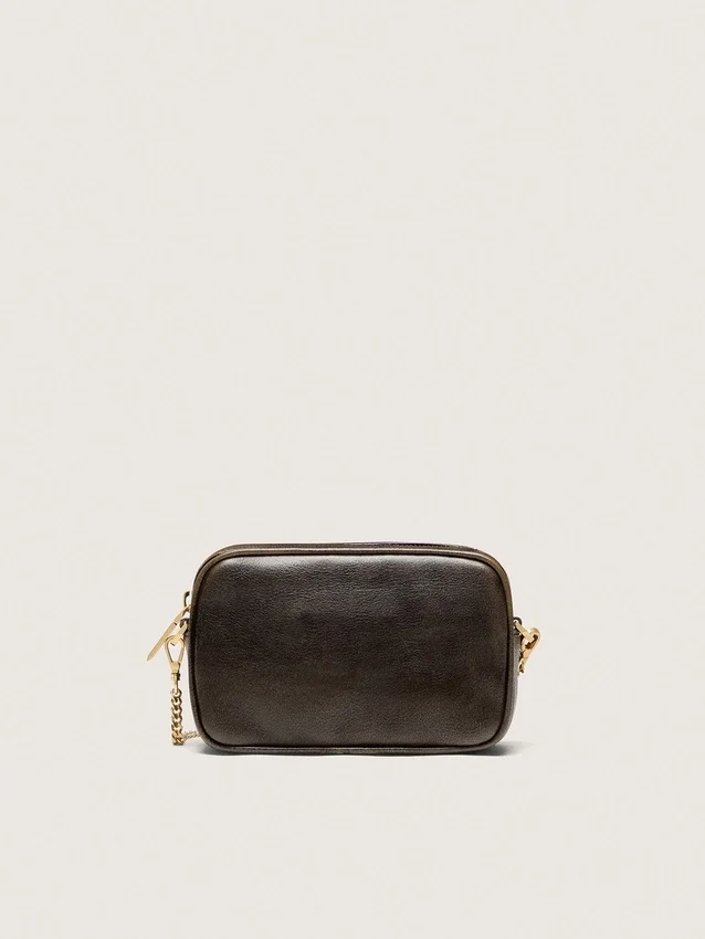 Star Bag en cuir marron foncé vieilli avec étoile ton sur ton