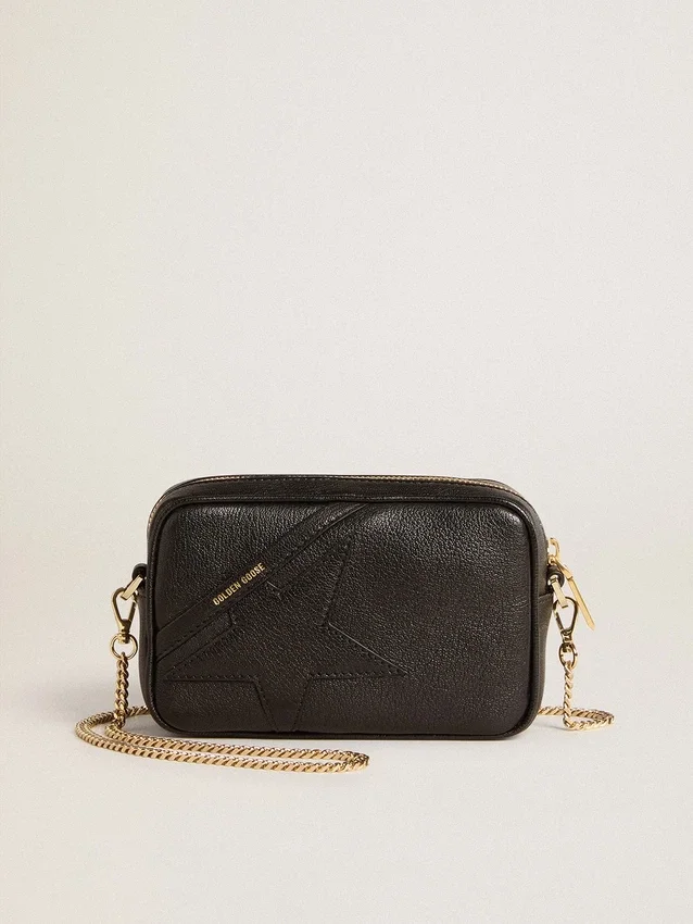Star Bag en cuir noir avec étoile ton sur ton